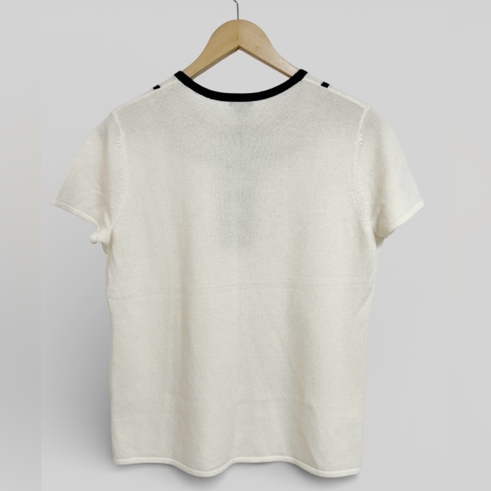 Sofia Cashmere Ivory Cashmere Contrast Trim Short Sleeve Polo Sweater XL NWT - Picture 4 of 5